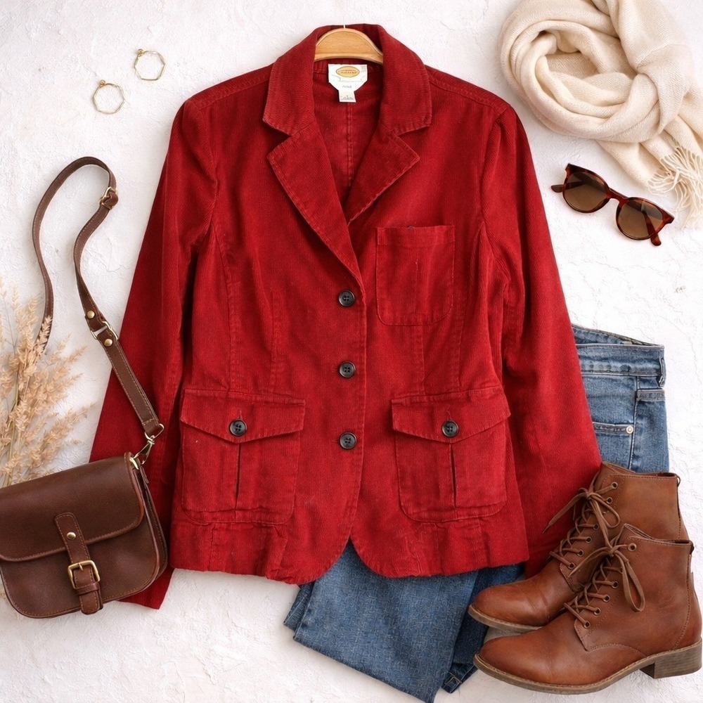 VTG 90s Y2K Talbots Stretch Blazer Women 8 Red Elbow Patch Jacket Preppy Western